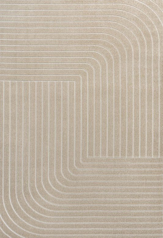 8' X 10' Beige And Cream Striped Indoor Outdoor Area Rug