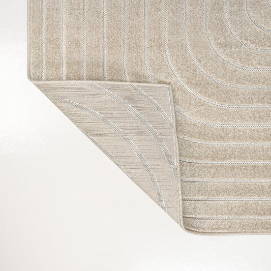 8' X 10' Beige And Cream Striped Indoor Outdoor Area Rug