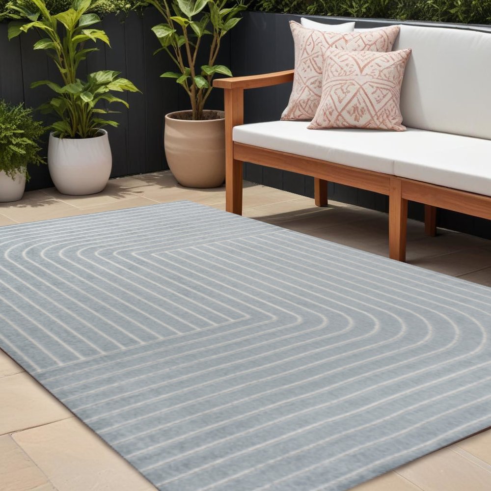 8' X 10' Light Blue And Cream Striped Indoor Outdoor Area Rug HomeRoots