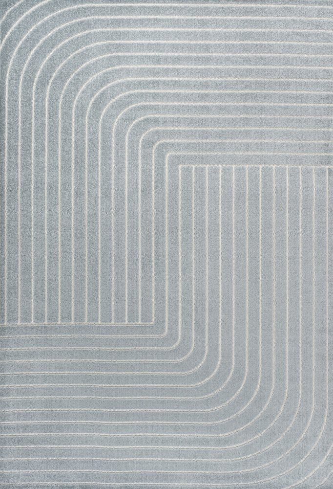 8' X 10' Light Blue And Cream Striped Indoor Outdoor Area Rug — view 1