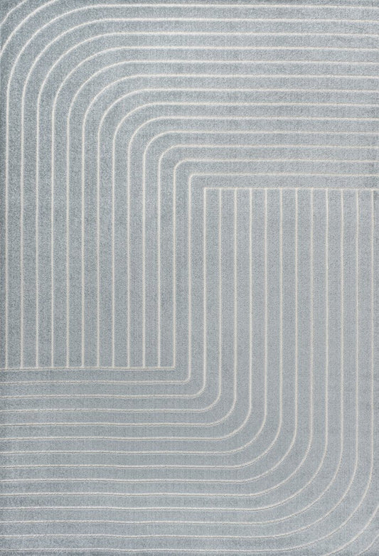 8' X 10' Light Blue And Cream Striped Indoor Outdoor Area Rug