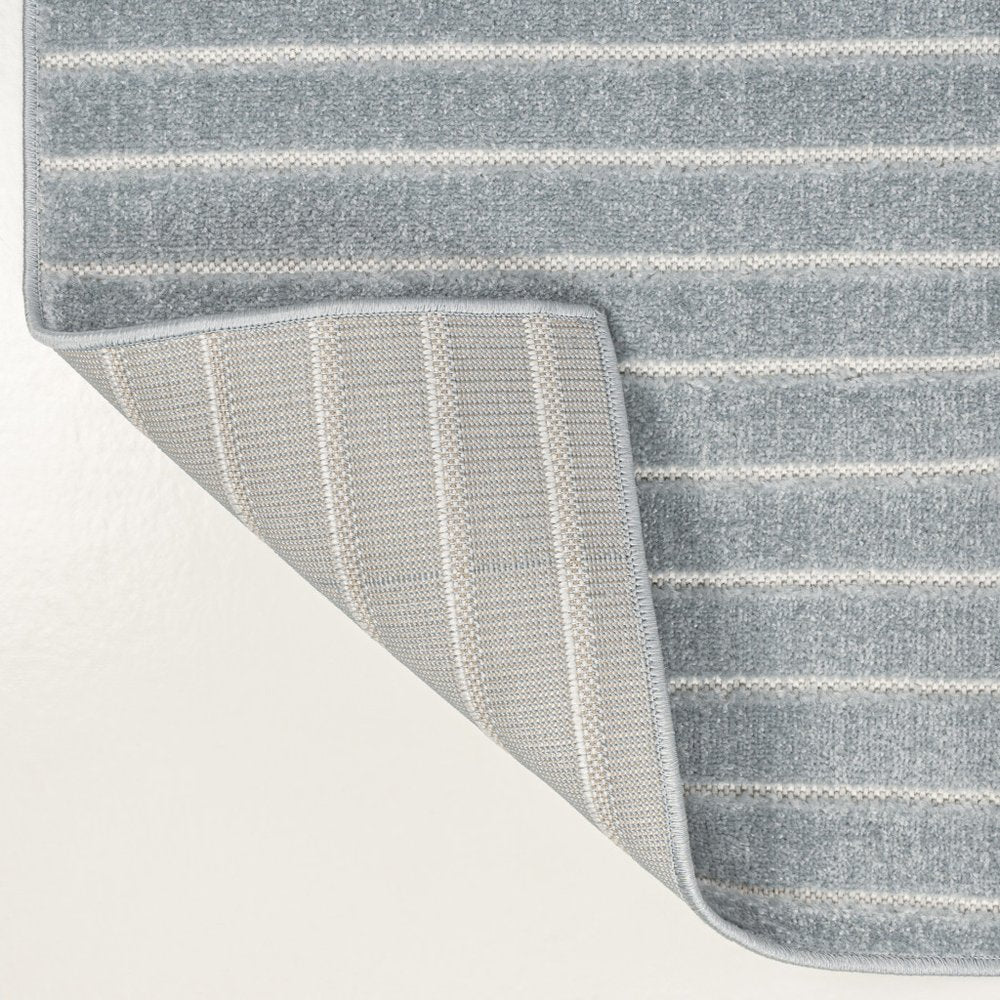 8' X 10' Light Blue And Cream Striped Indoor Outdoor Area Rug HomeRoots