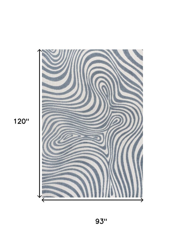 8' X 10' Dark Blue And Cream Abstract Indoor Outdoor Area Rug HomeRoots