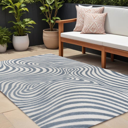 8' X 10' Dark Blue And Cream Abstract Indoor Outdoor Area Rug HomeRoots