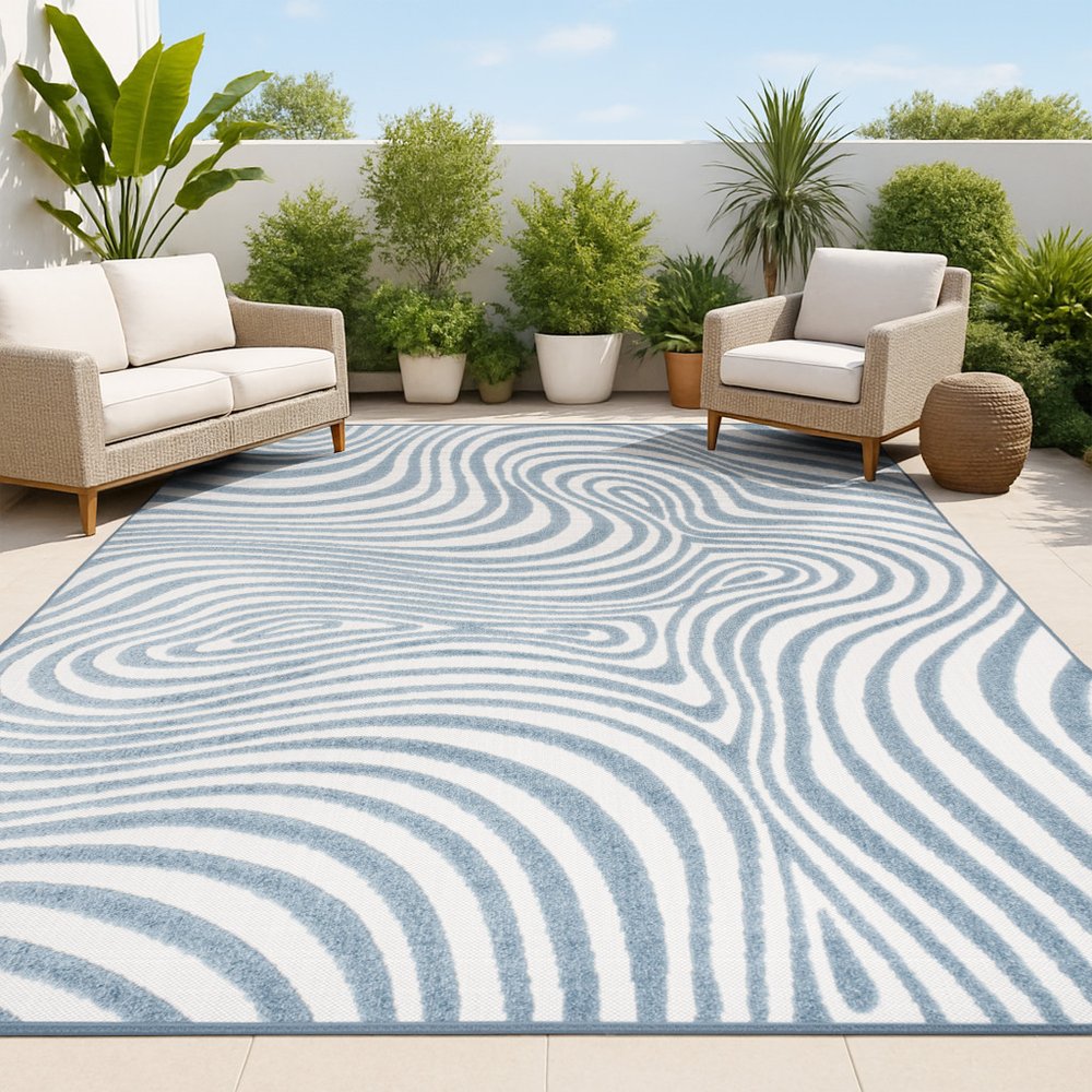 8' X 10' Dark Blue And Cream Abstract Indoor Outdoor Area Rug — view 6