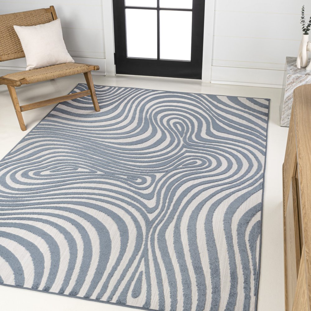 8' X 10' Dark Blue And Cream Abstract Indoor Outdoor Area Rug HomeRoots