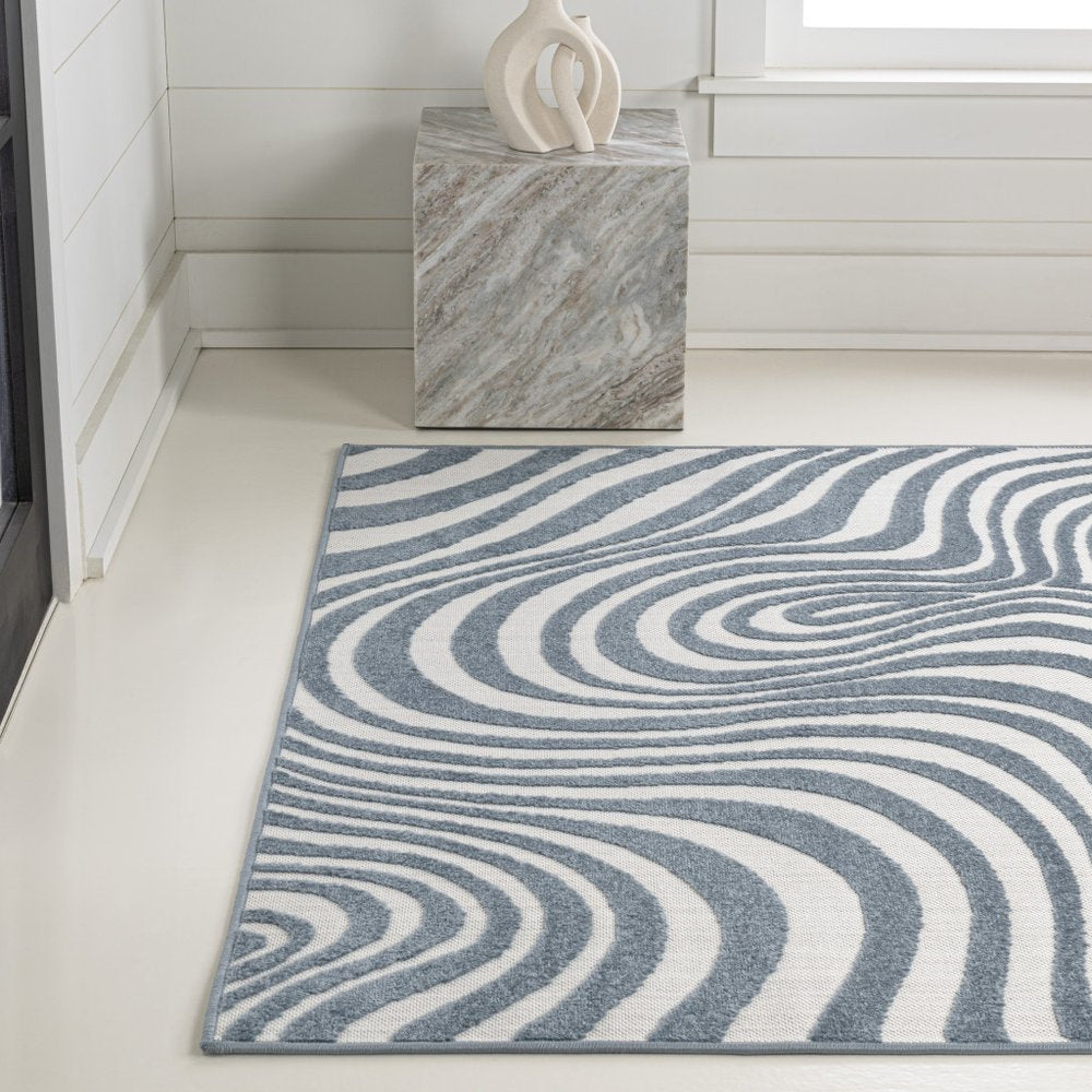 8' X 10' Dark Blue And Cream Abstract Indoor Outdoor Area Rug HomeRoots