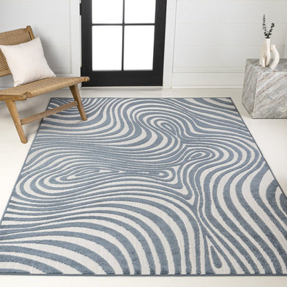 8' X 10' Dark Blue And Cream Abstract Indoor Outdoor Area Rug HomeRoots
