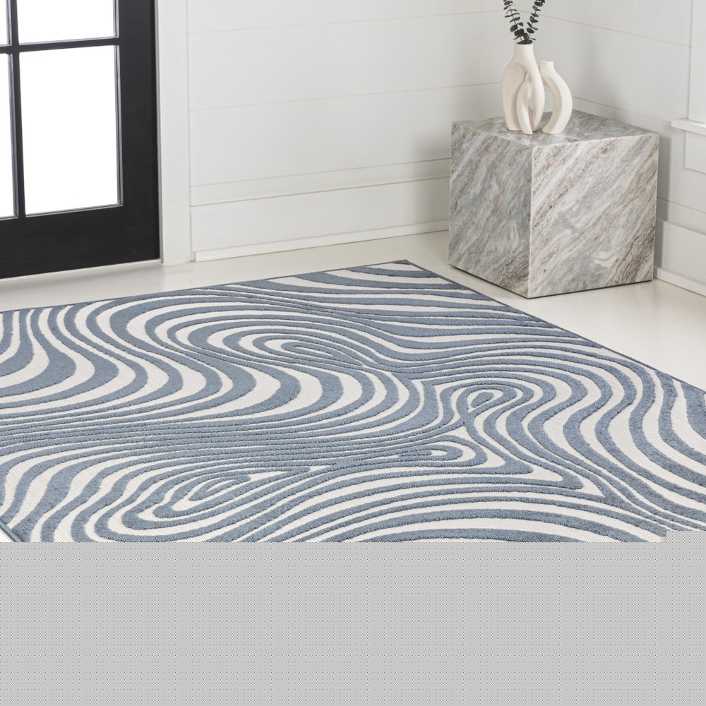 8' X 10' Dark Blue And Cream Abstract Indoor Outdoor Area Rug HomeRoots