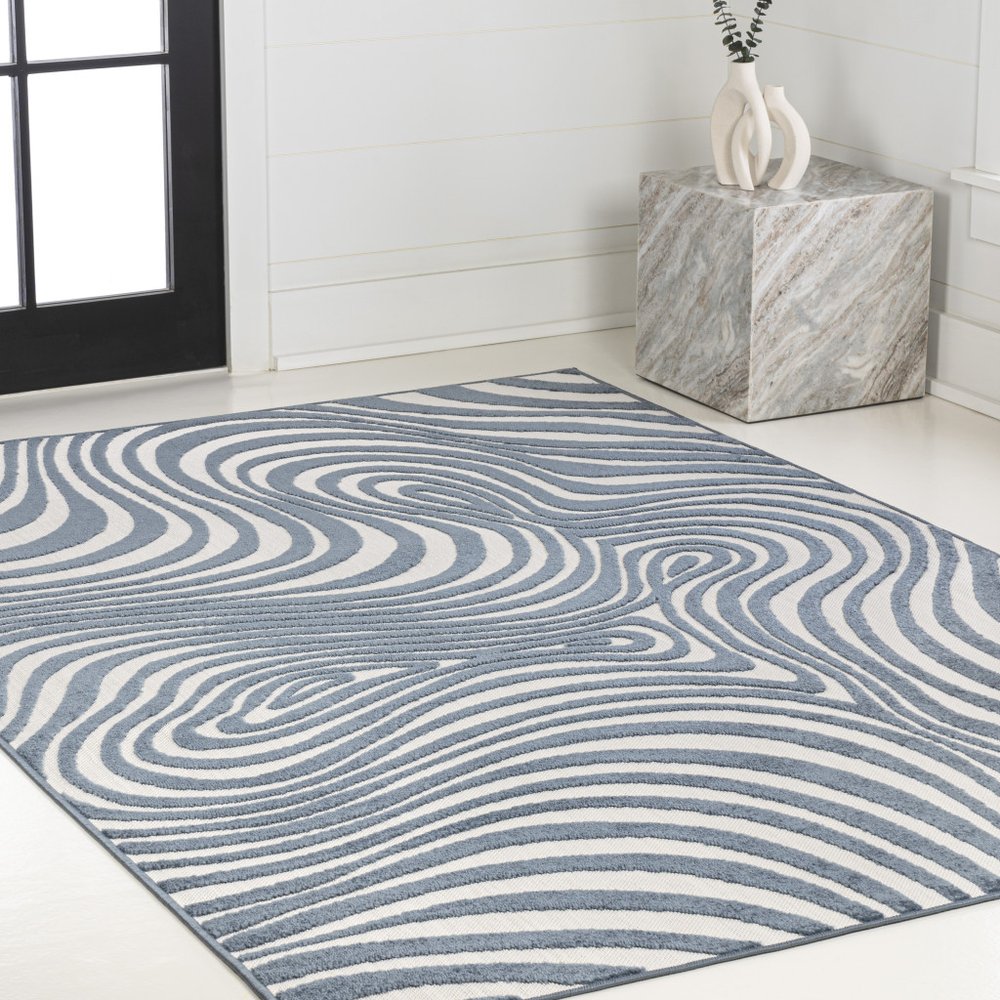 8' X 10' Dark Blue And Cream Abstract Indoor Outdoor Area Rug — view 22