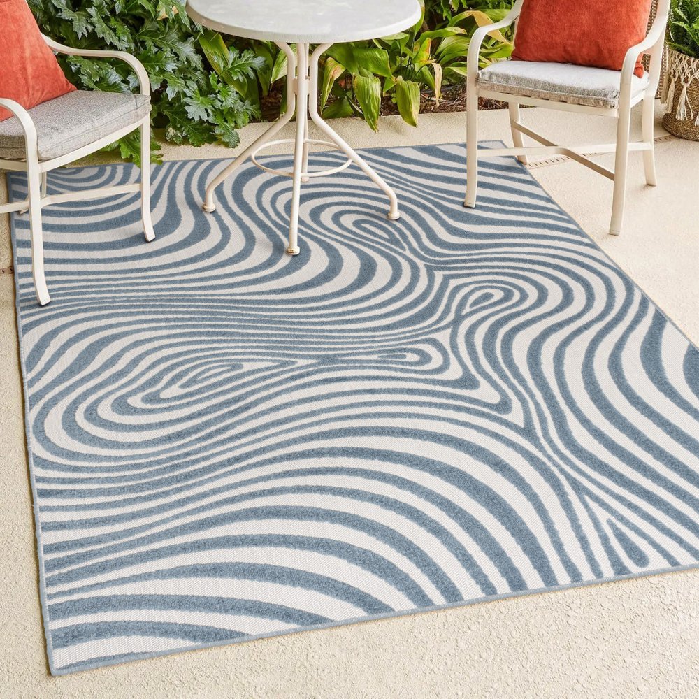 8' X 10' Dark Blue And Cream Abstract Indoor Outdoor Area Rug — view 11