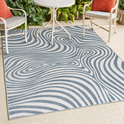 8' X 10' Dark Blue And Cream Abstract Indoor Outdoor Area Rug HomeRoots