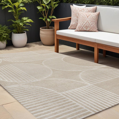 8' X 10' Beige And Cream Striped Indoor Outdoor Area Rug HomeRoots