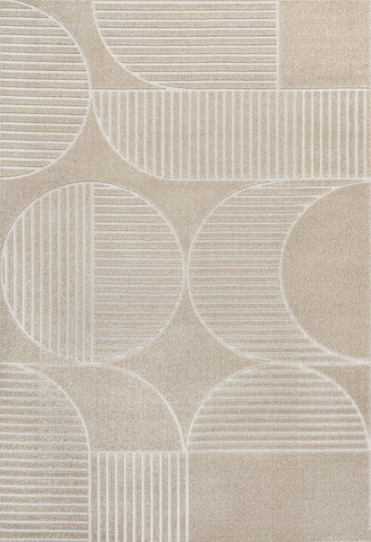 8' X 10' Beige And Cream Striped Indoor Outdoor Area Rug
