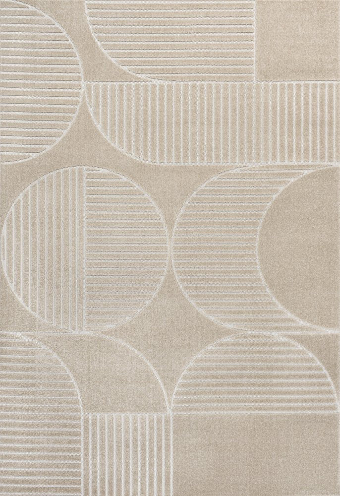 8' X 10' Beige And Cream Striped Indoor Outdoor Area Rug — view 1