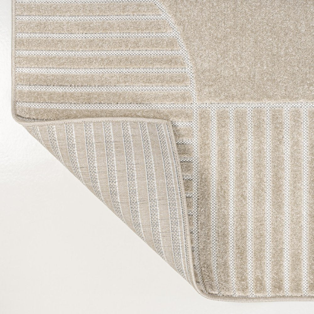 8' X 10' Beige And Cream Striped Indoor Outdoor Area Rug HomeRoots