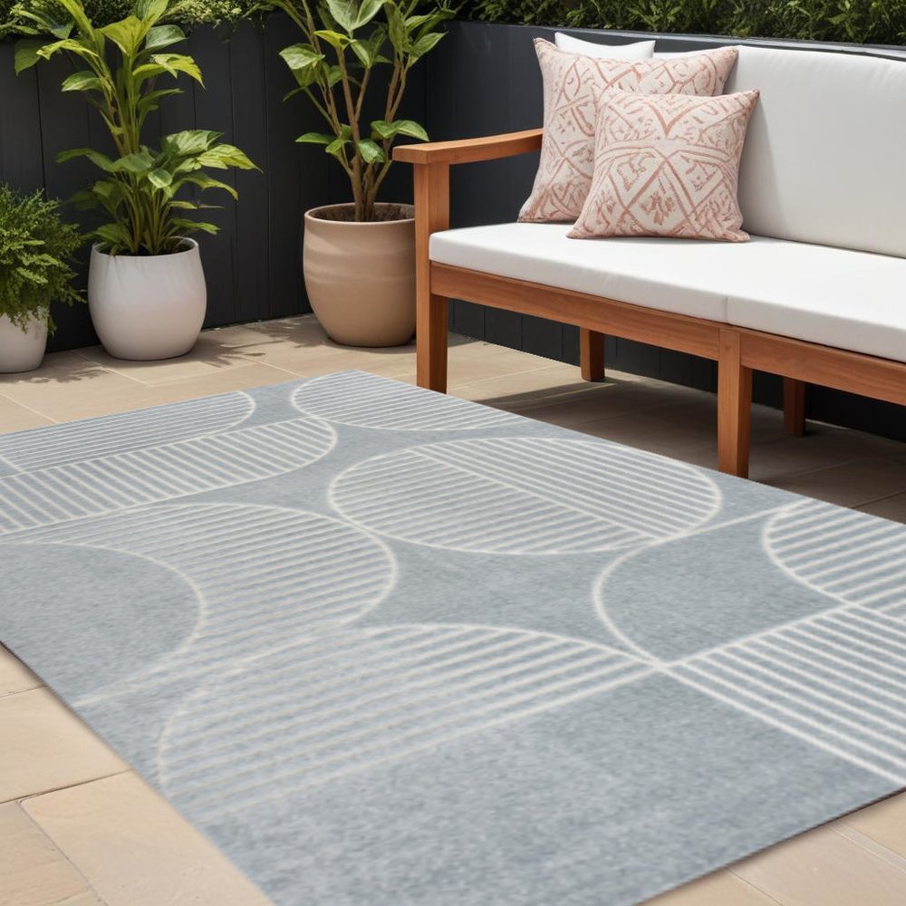 8' X 10' Light Blue And Cream Striped Indoor Outdoor Area Rug HomeRoots