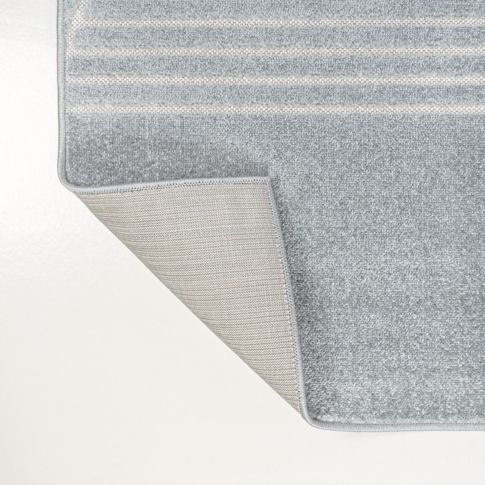 8' X 10' Light Blue And Cream Striped Indoor Outdoor Area Rug — view 2