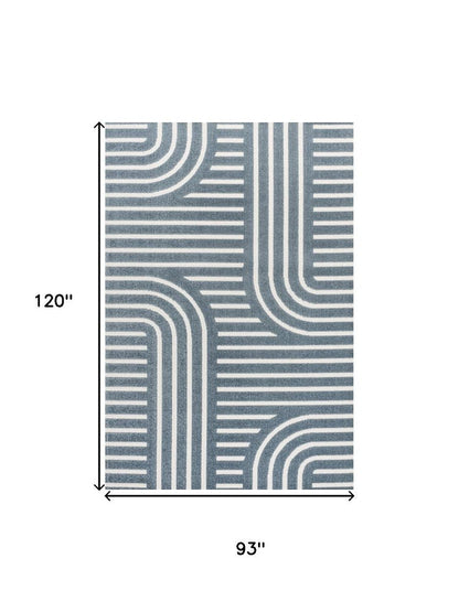 8' X 10' Navy Blue And Cream Striped Indoor Outdoor Area Rug HomeRoots