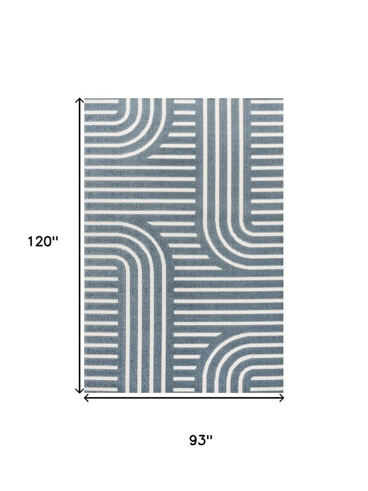 8' X 10' Navy Blue And Cream Striped Indoor Outdoor Area Rug — view 4