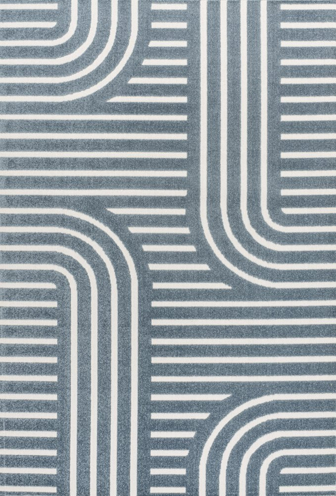8' X 10' Navy Blue And Cream Striped Indoor Outdoor Area Rug