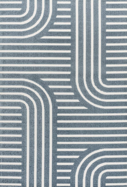 8' X 10' Navy Blue And Cream Striped Indoor Outdoor Area Rug HomeRoots