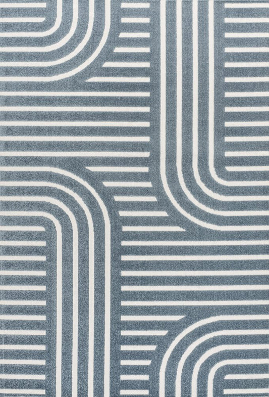 8' X 10' Navy Blue And Cream Striped Indoor Outdoor Area Rug