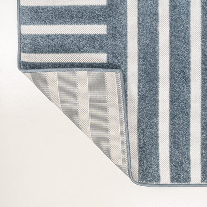 8' X 10' Navy Blue And Cream Striped Indoor Outdoor Area Rug