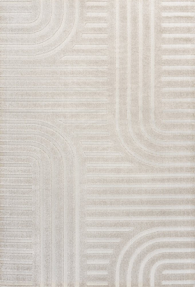8' X 10' White And Cream Striped Indoor Outdoor Area Rug