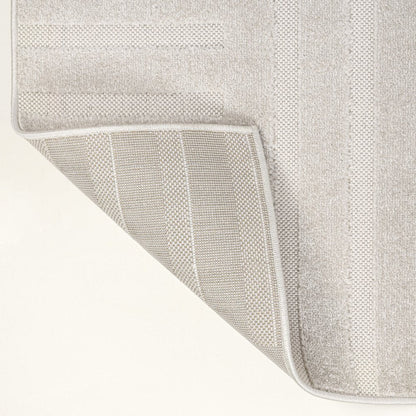 8' X 10' White And Cream Striped Indoor Outdoor Area Rug