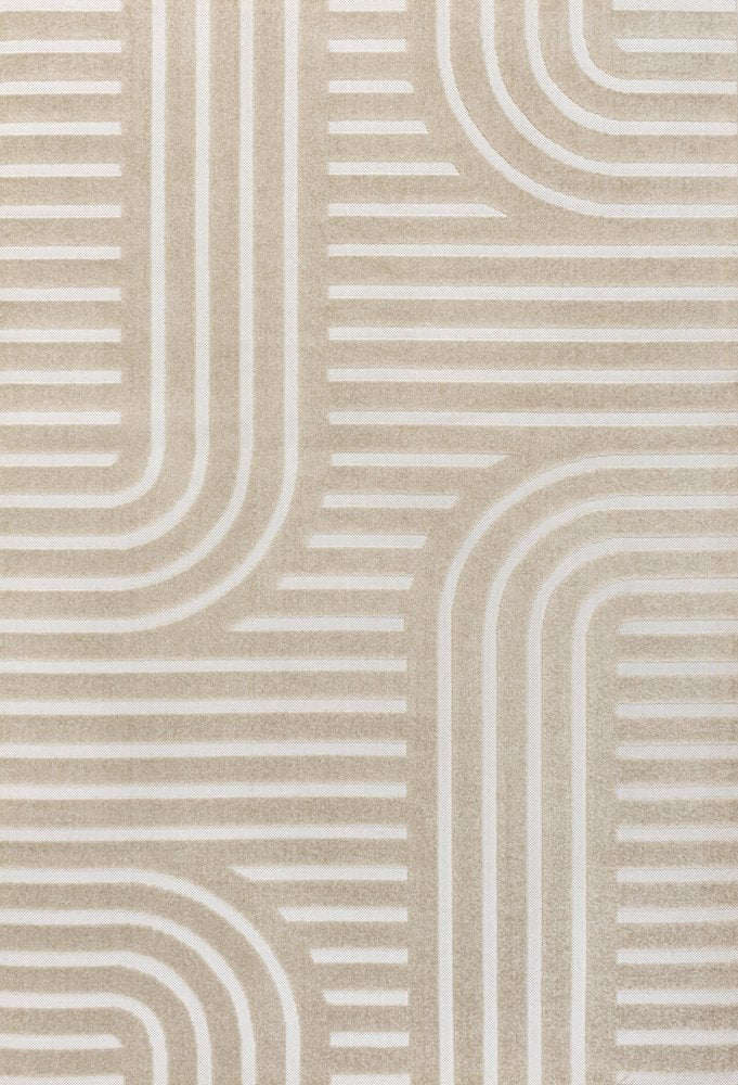 8' X 10' Beige And Cream Striped Indoor Outdoor Area Rug