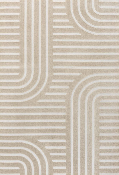 8' X 10' Beige And Cream Striped Indoor Outdoor Area Rug
