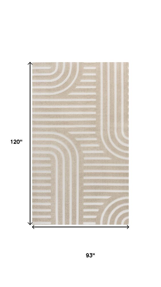 8' X 10' Beige And Cream Striped Indoor Outdoor Area Rug