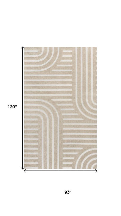 8' X 10' Beige And Cream Striped Indoor Outdoor Area Rug HomeRoots