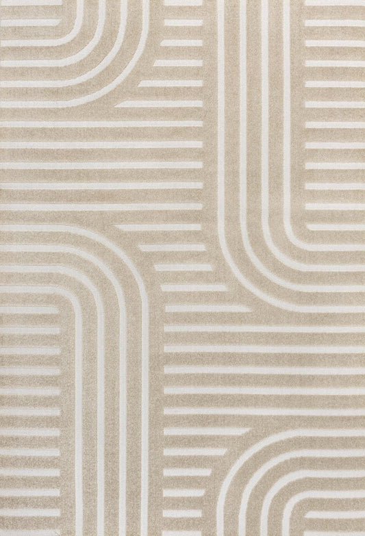 8' X 10' Beige And Cream Striped Indoor Outdoor Area Rug