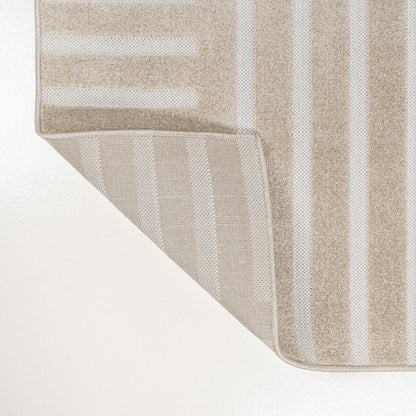 8' X 10' Beige And Cream Striped Indoor Outdoor Area Rug HomeRoots