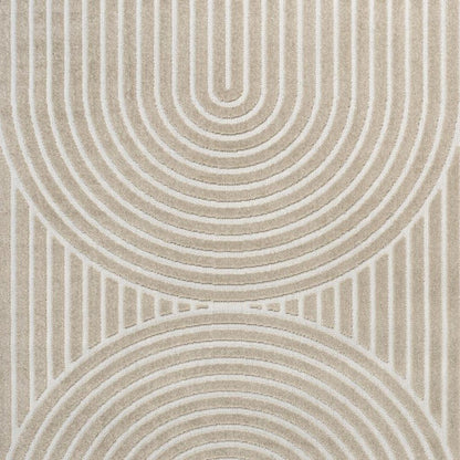 8' X 10' Beige And Cream Striped Indoor Outdoor Area Rug