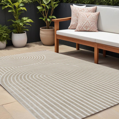 8' X 10' Beige And Cream Striped Indoor Outdoor Area Rug HomeRoots