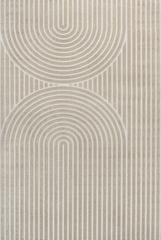 8' X 10' Beige And Cream Striped Indoor Outdoor Area Rug