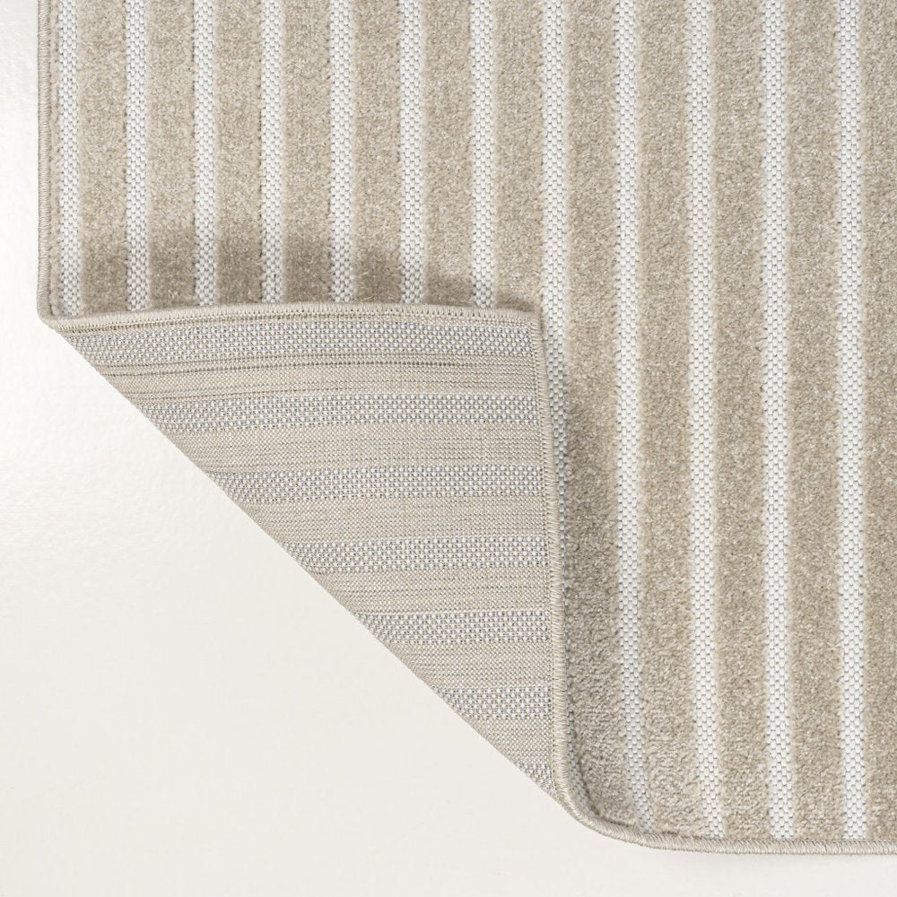 8' X 10' Beige And Cream Striped Indoor Outdoor Area Rug — view 2