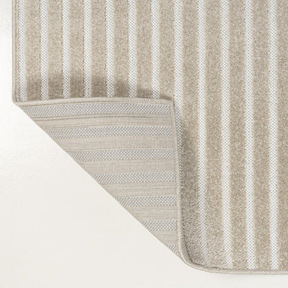 8' X 10' Beige And Cream Striped Indoor Outdoor Area Rug
