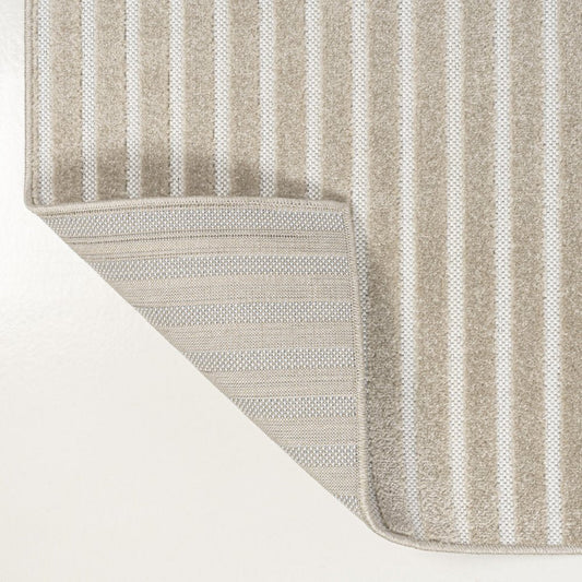 8' X 10' Beige And Cream Striped Indoor Outdoor Area Rug
