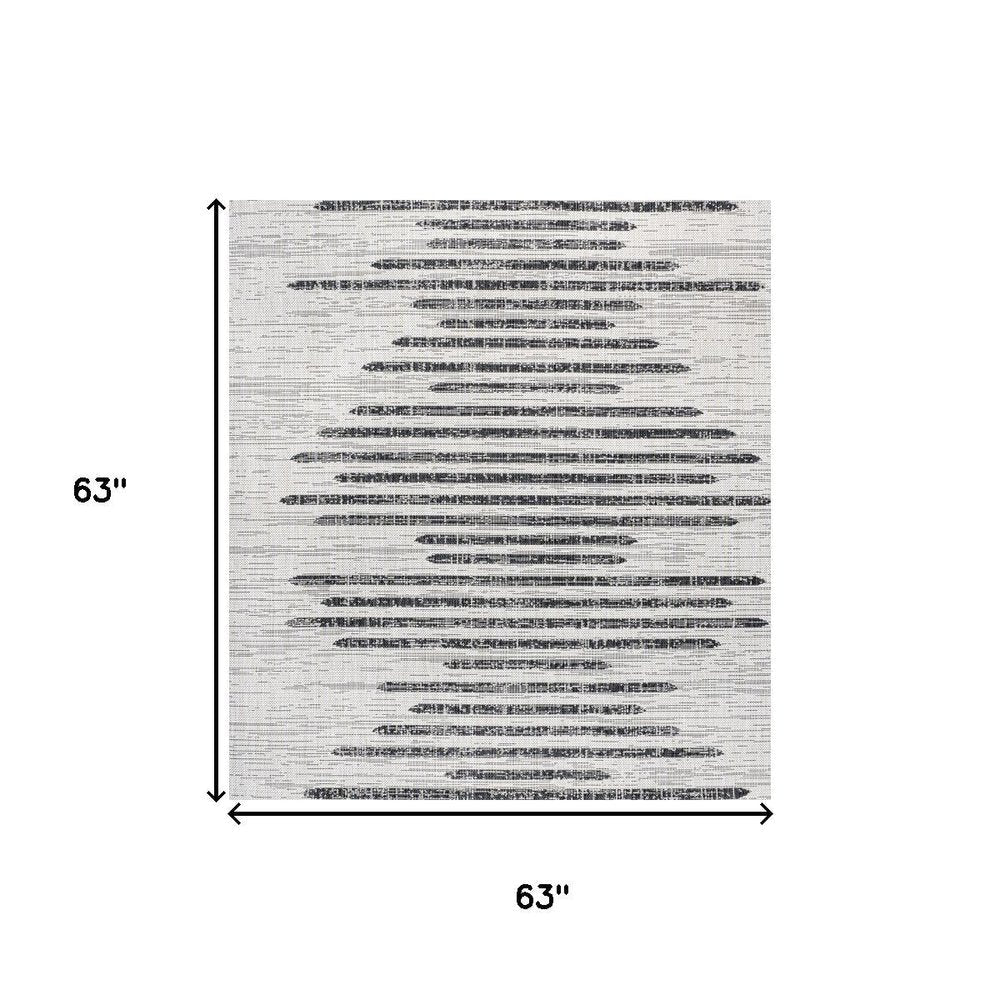 5' Ivory And Black Square Striped Indoor Outdoor Area Rug HomeRoots