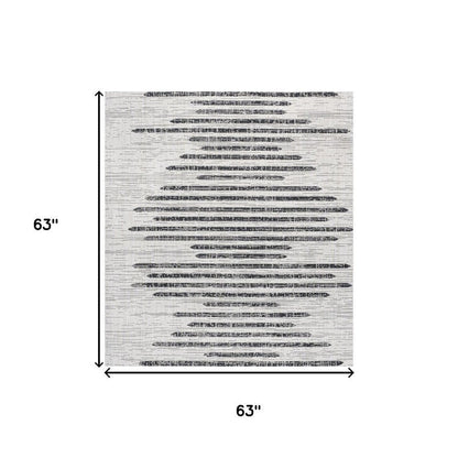 5' Ivory And Black Square Striped Indoor Outdoor Area Rug HomeRoots