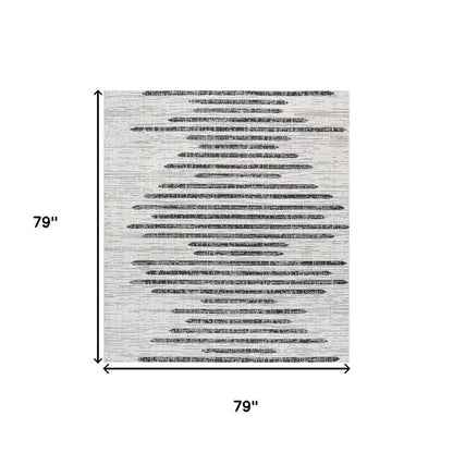 6' Ivory And Black Square Striped Indoor Outdoor Area Rug
