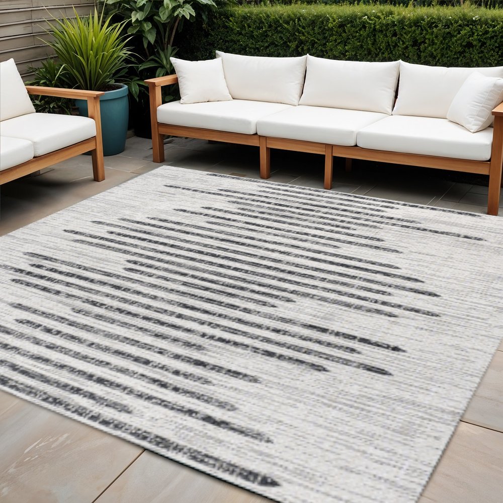 6' Ivory And Black Square Striped Indoor Outdoor Area Rug — view 8