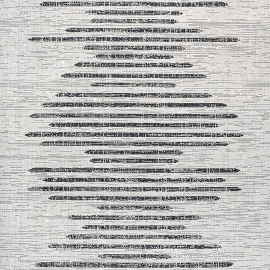 6' Ivory And Black Square Striped Indoor Outdoor Area Rug