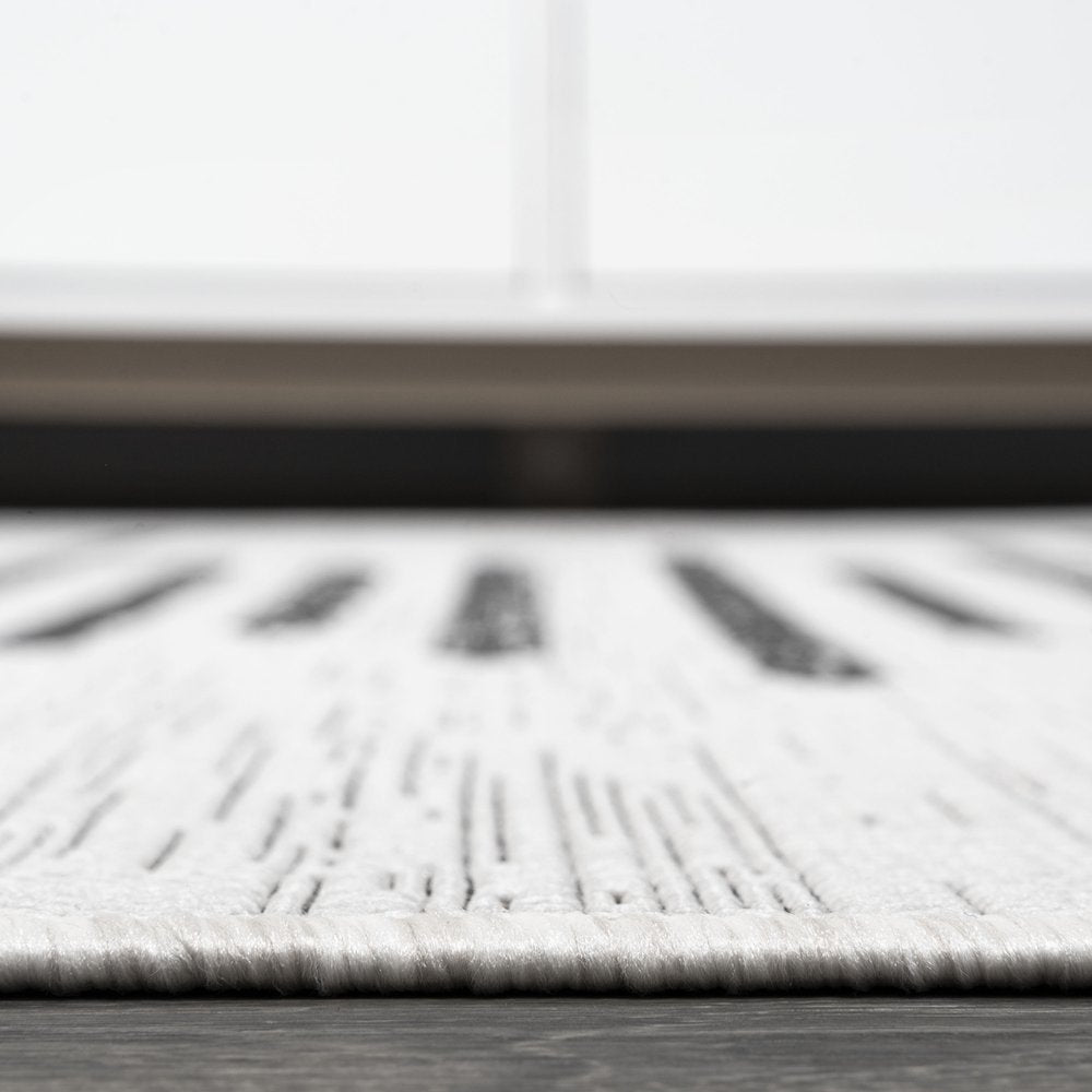 6' Ivory And Black Square Striped Indoor Outdoor Area Rug HomeRoots