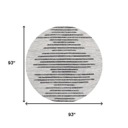 8' Ivory And Black Round Striped Indoor Outdoor Area Rug HomeRoots