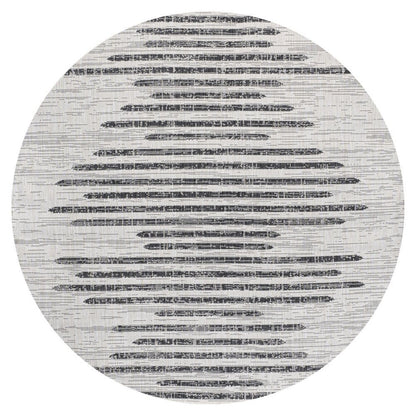 8' Ivory And Black Round Striped Indoor Outdoor Area Rug HomeRoots